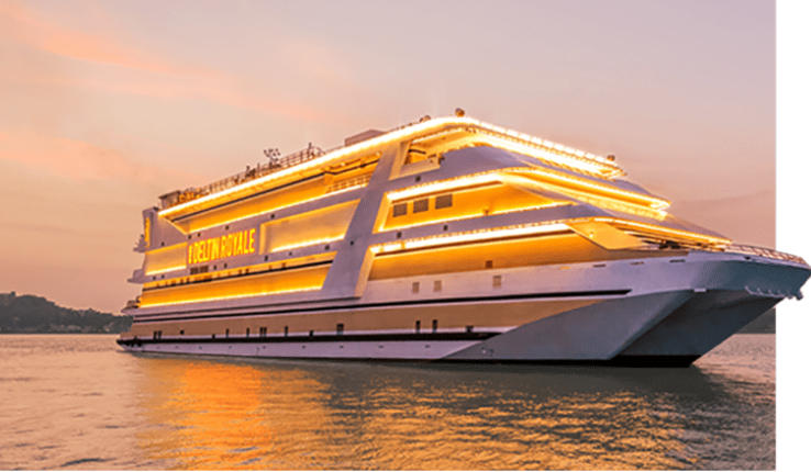 Ship casinos float on the Mandovi River near Panaji