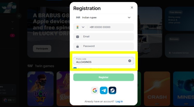 Put ALLCASINOS in the promo box Put ALLCASINOS in the promo box